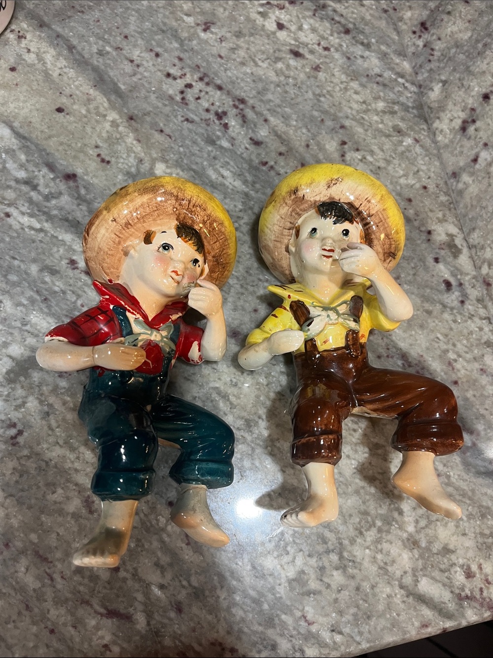 Hand-Painted Ceramic Boy Figurines Set - Yellow & Red